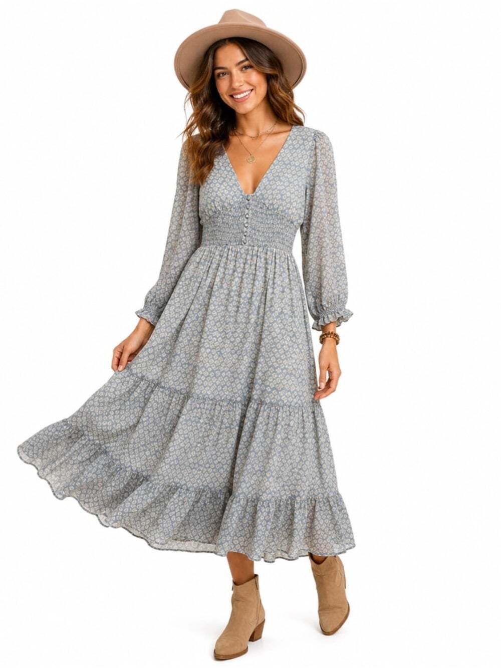 Patrons of Peace Smocked Maxi Dress M Boho Prairie New Romantic Long Sleeve